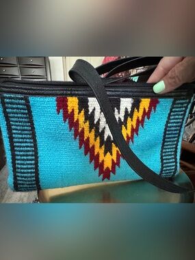 Crossbody EUC Blue Southwest and cowhide